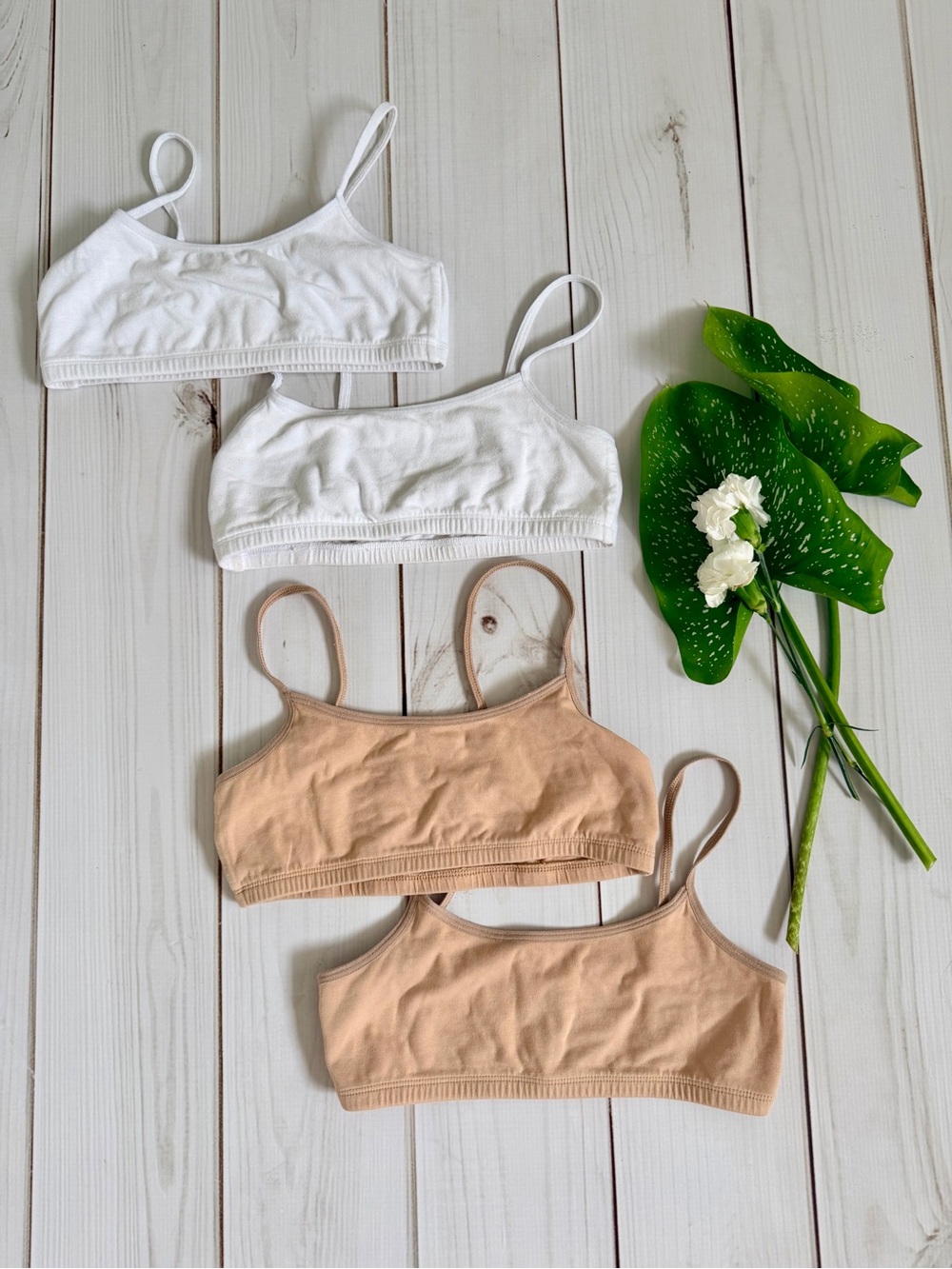 Organic Cotton Bralette Set of 4 - White & Beige size XL